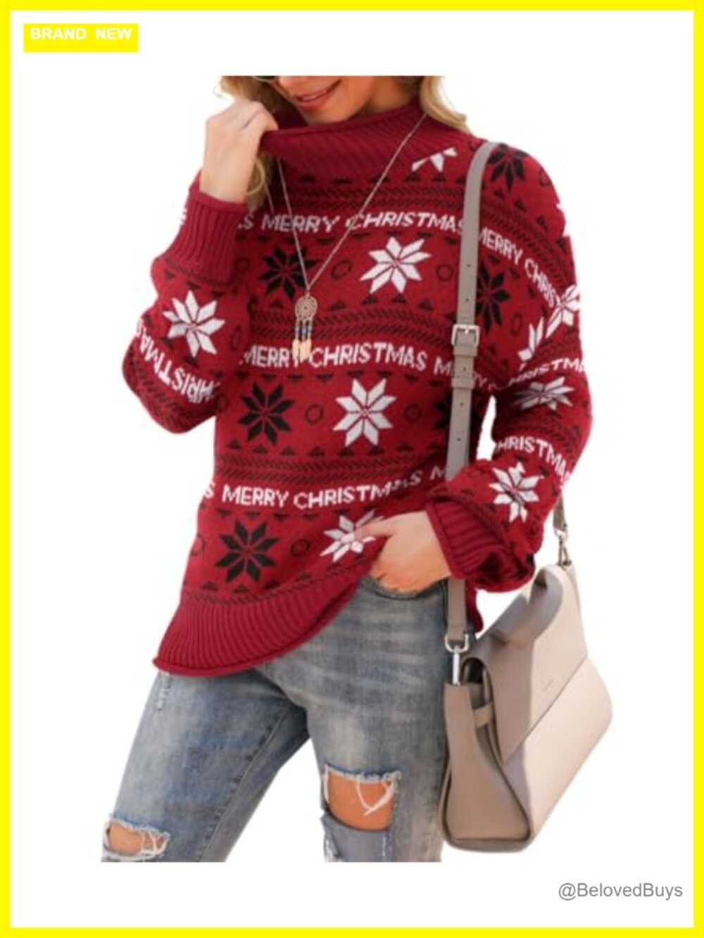 Women's Oversized Turtleneck Batwing Sleeve Chunky Knit Pullover Sweater